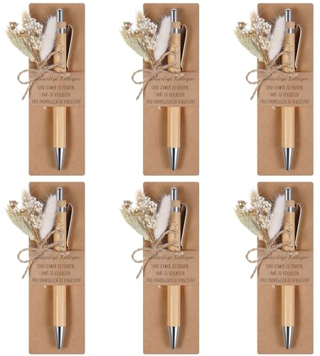 Hestya 6 Set Großartige Kollegen Kugelschreiber mit Gravur Danke Geschenke | 6 Holz Kugelschreiber, 6 Echtem Trockenblumenstrau, 6 Stifthalter aus Papier, Abschiedsgeschenk, für Team Jobwechsel