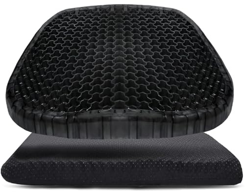 Wenisuow Gel Seat Cushion with Cover, Double Thick Egg Seat Cushion Cool Breathable Lumbar Support Chair Cushion Large Size Chair Gel Cushion for Car/Office/Home/Wheelchair(Supportive) (Black)