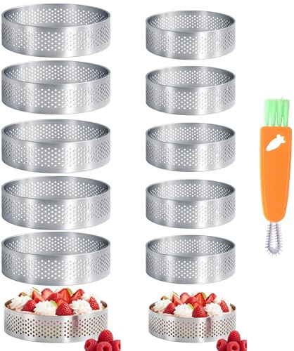 12 moldes de 6 cm de diámetro, 8 cm, acero inoxidable 430, moldes para postres, 8 cm, forma de pastel, anillos de postre, anillos perforados, para minipasteles, pizzas y magdalenas