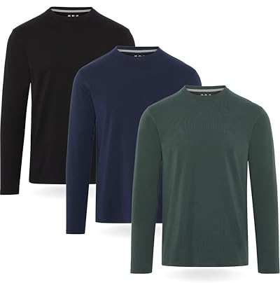 FM London 3-Pack Premium Weight Long Sleeve T Shirt Mens Super Soft Tshirts