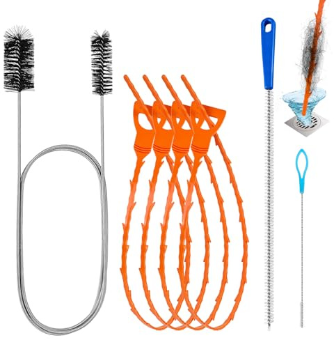 7 Pcs Drain Unblocker Cleaner Brush Tool Hair Clog Remover Sink Snake Drain | Multifunctional Plumbing Unclogger Tool, Double Ended Nylon Pipe Cleaner Brush 61 in, for Bathroom Shower Kitchen Plug Hole