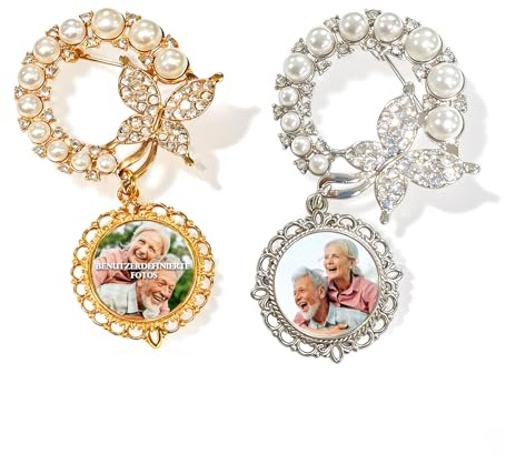 QSZ Personalisierte Hochzeitsstrauß-Fotoanhänger Brautpaar-Brosche Individuelle Zieranstecker Geeignet für Hochzeiten Abschlussfeiern Gedenkfeiern