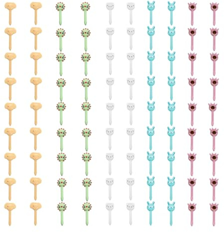 90 brochetas de frutas de animales - 5 tenedores de frutas de diseño para niños (elefante, león, ciervo, conejo, cerdo) tenedores de plástico ABS sin BPA para fiambrera Mepal, caja de almuerzo y