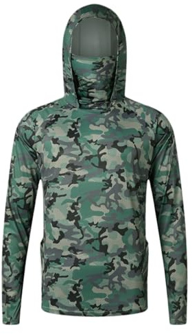 Sudadera con capucha para hombre, protección solar, protección UV, chaqueta de camuflaje, resistente al agua, camiseta de manga larga con máscara y agujero para el pulgar, verano, secado rápido
