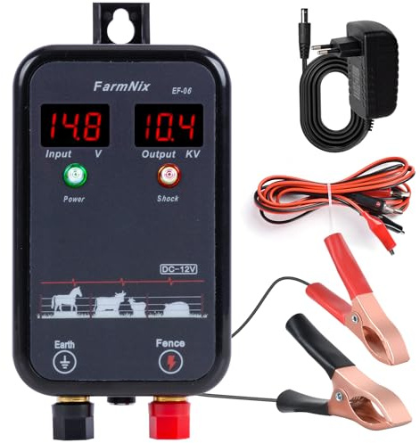8KM Pastor Eléctrico, Cerca Eléctrica Controlador LED digital | 1.0 Joule 12V, Para protección de animales pequeños, aves de corral y mascotas, para jardines, granjas y pasto