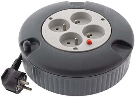 Zenitech – Kabeltrommel 4 Steckdosen – 4 m mit Überlastschutz – Grau