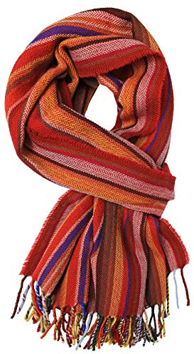 Rotfuchs Herrenschal Winter Streifen & Fischgrat modisch 100% Wolle (Merino) 53 x 180 cm, rot orange bunt