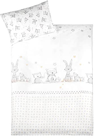Julius Zöllner Kinderbettwäsche 100% Baumwolle, Standard 100 by OEKO-TEX, made in Germany, Gr. 100x135 + 40x60 cm, Häschen und Eule