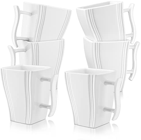 MALACASA, Serie FLORA, 330 ml (10,4 * 7,5 cm) 6 Teiliges Set Kaffeeservice Cremeweiß Porzellan Eckig Kaffeetasse Tassen Becher Teetasse Kaffeebecher Bechersets für 6 Personen