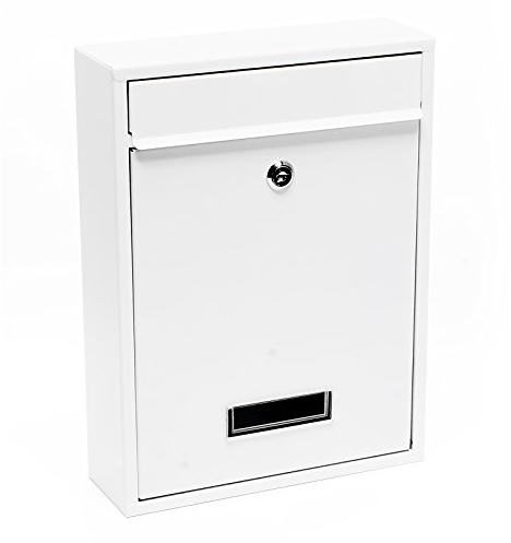 Wiltec Briefkasten weiß V10 Postkasten mit Namensschild, großem Briefschlitz und 2 Schlüsseln Wandbriefkasten aus pulverbeschichtetem Stahl