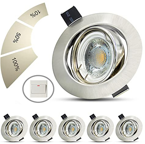 Allesgute 6er Set LED Einbaustrahler Ultra flach 230V Smart Dimmbar 6W Warmweiß LED Spots Schwenkbar 500lm Einbauleuchten Ø 68mm Lochdurchmesser für Wohnzimmer, Schlafzimmer, Küche, Büro | LED Spots Schwenkbar, 500lm Einbauleuchten, Ø 68mm Lochdurchmesser, für Wohnzimmer, Schlafzimmer, Küche, Büro