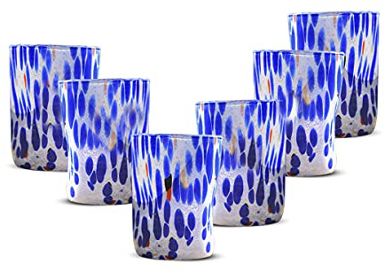 Gocce di Murano 6 verres à eau travaillés selon la tradition des artisans de Murano, verre soufflé et travaillé à la main 300 ml - Verres à eau élégants et précieux