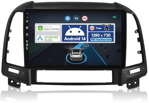 BXLIYER 9 Zoll Autoradio für Hyundai Santa FE (2006-2012) GPS Navigation - Wireless CarPlay Android Auto - Rückfahrkamera - Android 14 2 Din - DSP DAB Lenkradsteuerung Bluetooth 5.0 Daul-Band WiFi