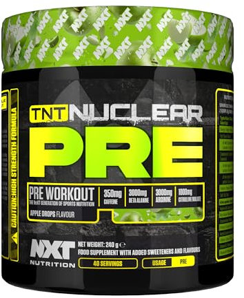 NXT Nutrition TNT Nuclear Pre Workout – Pre Work Out Energy Drink| L-Citrulline, Beta Alanine, Caffeine for Pump, Endurance & Focus - 40 Servings Mixed Candy, Vegan (Apple Drops)