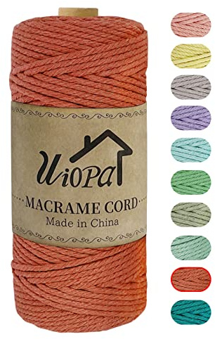 Uiopa Corda Macrame 3mm x 100m, Macramè Filo Natural Cotone, Spago Colorato Corda per Macrame per Uncinetto, Arazzo da Parete, Appendiabiti per Piante, Decorazione di Natale Festa （Rosso d'oro）