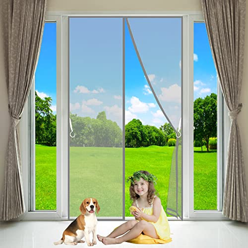 Insektenschutzrollo Fliegengitter für Fenster, 215x185cm, Fliegengitter Magnet Tur Selbstbausatz Automatisches Schließen, Grau, Anpassbare