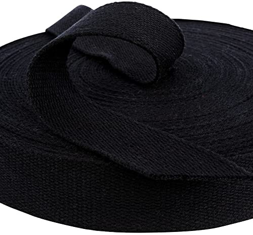 Bomullsväskband – 25 mm bred premium ryggsäck bagagerem, bomullstyg, vävrem, kraftiga remmar, väsktillverkningstillbehör, klädselrem från Discount Fabrics LTD (svart, 10 m)