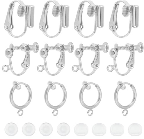 SUNNYCLUE 1 Box 18 Stück 3 Stil Ohrclip Konverter Clip On Ohrringe Bulk Silber Clip On Ohrring Rückseite Nicht Durchbohrte Ohrringe Ohrclip Ohrring Für Schmuckherstellung Erwachsene DIY Baumelnde