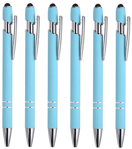 PATIKIL 6 Pack 2 in 1 Metal Pen, Black Ink 1.0mm Medium Point Stylus Pen for Touch Screens, Light Blue