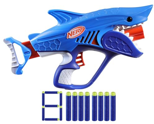 NERF Junior Wild Sharkfire, Easy Play Dart Blaster, 8 Nerf Elite Darts, Nerf Blaster Shark Toys for 6 Year Old Boys & Girls & Up, Outdoor Toys