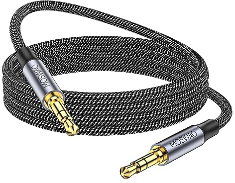 MOSWAG 5M Aux Cable, 3.5mm to 3.5mm Male to Male Jack Stereo Audio Cable | Nylon Braided Mini Jack to Mini Jack, Gold-Plated Plug, Tangle-Free Headphone Wire for Car, Headphones, Speakers, PC, Tablet