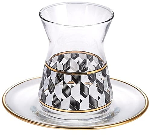 FnnEmg Taza Personalizada Taza de té Turco Taza de té turca Dorada Tradicional 6 Personalidad de 12 Piezas Té Turco Árabe Otomano Juego de té Taza Taza Taza De Porcelana