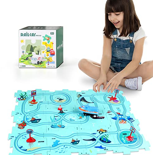 KADAYAYA Plastic Puzzle Track Play Set for Kids Age 3+, Toddler Puzzle Track Car Play Set Educational Toys for Boys Girls, Montessori Toys