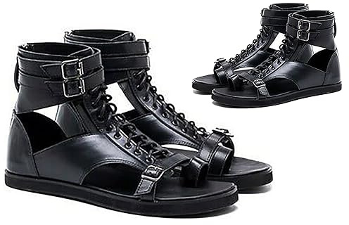 Gladiatore Sandali Sandali da Uomo PU Leather Fashion Lace-Up Classic Beach Sandals per Viaggi all'aperto per Uso Quotidiano,Nero,40