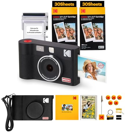 KODAK Mini Shot 2 ERA 4PASS 2-en-1 Cámara Instantánea e Impresora de Fotos (5,3x8,6cm) (Cámara + Pack de Regalo con 38 Hojas (8 Hojas Iniciales + 30 Hojas), Negro)