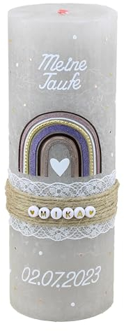 Cerziies® Taufkerze Rustik MIKA Junge oder Mädchen mit Name und Datum, individuell und handverziert 2083, Variante:Klassischer Docht