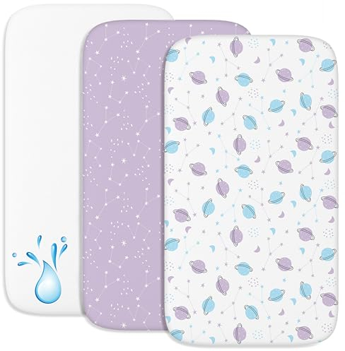 2 Sabanas Minicuna + 1 cubrecolchon para minicunas para Bebes Impermeable elástico - Lote de 3 Ropa de Cuna - Talla 55x90cm - Compatible con cunas, colchon - Niño y Niña - Espacio