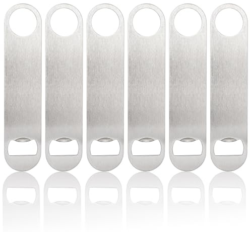 Famgee Apribottiglie piatto da 17,8 cm in acciaio inox resistente, per cucina, bar, ristorante, 6 pezzi (argento)