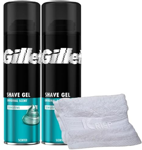 2 x 200ml Shaving Gel for Men - Soothing Formula, Ideal for Sensitive Skin - Clear Gel, Gentle Men's Shave gel with Soft KRISP Towel