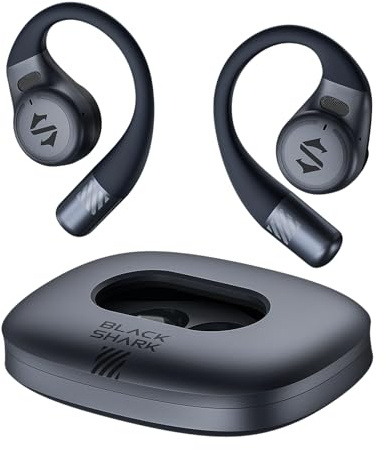 Black Shark Open Ear Bluetooth-hörlurar, Bluetooth 5.3 trådlösa sporthörlurar, ENC brusreducering, IPX6 vattentät, 0,06 s låg latens, ultralätt laddningsfodral – perfekt för sport/utomhusaktiviteter
