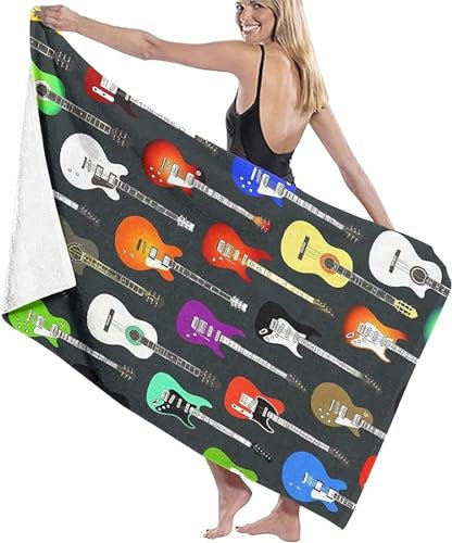 okoikfc 3D Strandtuch 70x150 cm Gitarre Badetuch Groß Gitarre Microfaser Handtücher Weich Schnell Trocknen Strandhandtuch Herren Frauen Badetücher, Strandtücher Strandlaken Handtuch A940