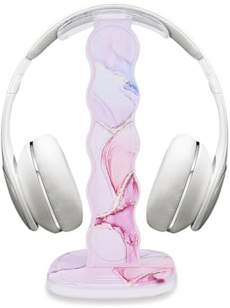 DiyGody Headphone Stand Gaming Headset Holder for Desk, Luxury Pink Marble Design Earphone Stand Desk Accessories for All Headphones Size