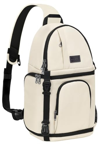 MOSISO Camera Bandolera, DSLR/SLR/Mirrorless Cámara Funda Shockproof Fotografía Cámara Mochila con Soporte Trípode&Insertos Modulares Extraíbles Compatible con Canon/Nikon/Sony/Fuji,Beige