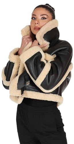 D'Arienzo Damen Italienische Jacke aus Schaffell Schwarze mit Weißes Fell Echtleder Schaffell Ella S/schwarz