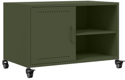 vidaXL Mobile TV Verde Oliva 68x39x43,5cm in Acciaio Laminato a Freddo, Mobile Porta TV, mobiletto HiFi, Mobile per dispositivi multimediali