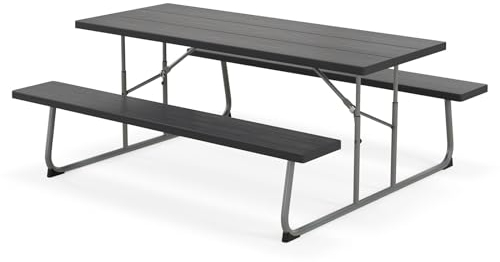 GIANTEX Ensemble de tente à bière, table pliante avec 2 bancs, table de camping pliable 183 x 73 cm, table de pique-nique en métal, table de jardin résistante aux intempéries pour terrasse et balcon