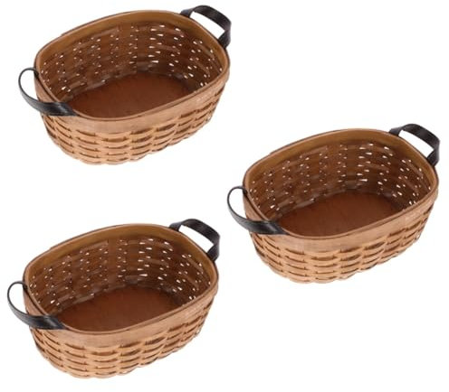 PRETYZOOM 3 Piezas Cesta De Almacenamiento De Pan Contenedores De Bocadillos Contenedor De Pan Cesta De Almacenamiento De Madera Tejida Contenedor De Misceláneas Canasta De Pan Tejida Piel