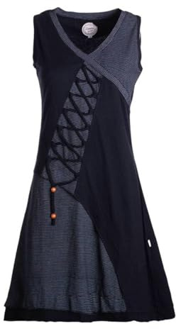 Vishes ärmelloses Damen-Kleid in schwarz-grau I Größe 2XL (44) I Handgefertigt aus 100% Baumwolle I Kleid mit Wickeloptik I Ideal für Frühjahr & Sommer I Nachhaltige Alternative Bekleidung