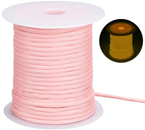 SOFPLATE Corde de Paracorde en Polyester de 34 yard/31 m de 4mm Qui Brille dans le Noir 550 bobines de Parachute Corde D'Escalade de Survie Lumineuse Rose pour Randonnée en Plein Air Bracelets de Perl