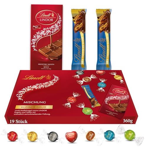 Lindt Schokoladengeschenk - Kleiner Gruß - 360 g (19-teiliges Set) - Verschiedene Schokoladentafeln, Lindor Pralinen und Waffeln, Geburtstagsgeschenk, Weihnachten, oder als Dankeschön