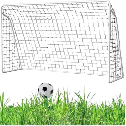 KRUMAD Fußballtor Kinder 213 x 150 x 90 cm, Tragbares Tor aus Stahl mit Netz und Bodenankern, Fussballtore für Garten Kinder & Outdoor Training, Wetterfest & Stabil, Weiß