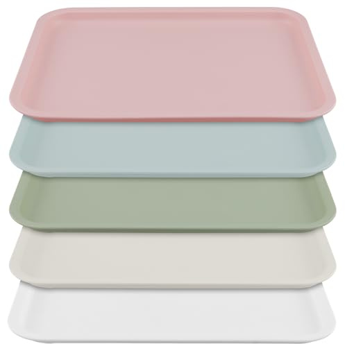 PUCSIQ 5 Stück Tablett Klein Kunststoff, 30.5 x 23 cm, Serviertablett Rechteckig, 5 Farb Plastiktablett Kunststoff Tablett Für Heimrestaurants, Hotels, Cafés