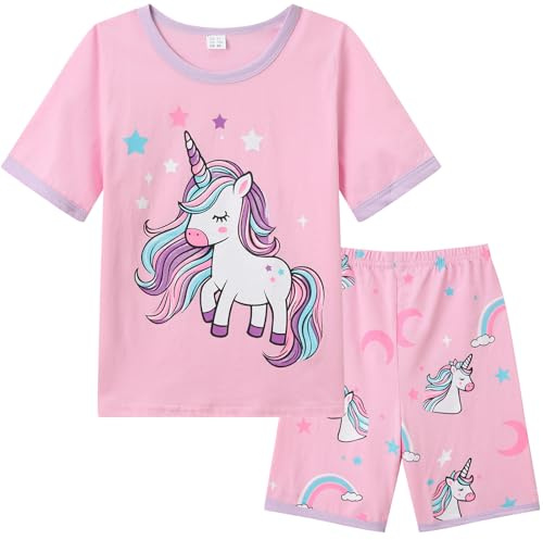 Dinopjs Pigiama a maniche corte per bambina Lounge Unicorno Dinosauro Giraffa Set Pigiama Magliette con Pantaloncini Abbigliamento da Casa per Bambine Abbigliamento Comodo e Traspirante per la