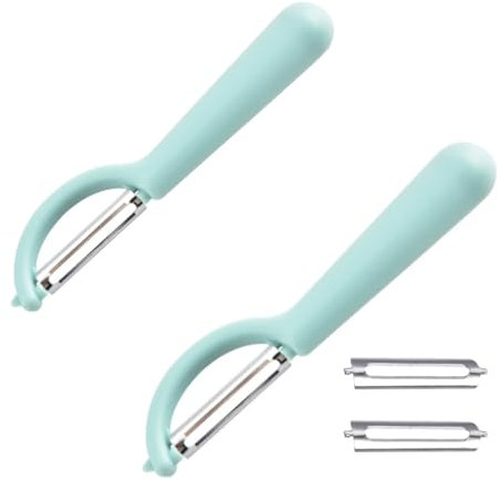Pack of 2 Peeler Tupper with 2 Replacement Blades for Tupperware Peeler, Potato Peeler, Best Simple Stainless Steel Kitchen Helper, Handy Left-Handed Kitchen Asparagus Vegetables Hikeen Julienne for