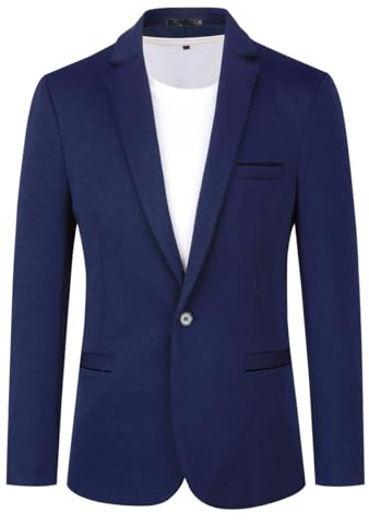 YOUTHUP Herrjacka Slim Fit Blazer 1 knapp enkelknäppt formell affärsdräkt, Marinblå, L