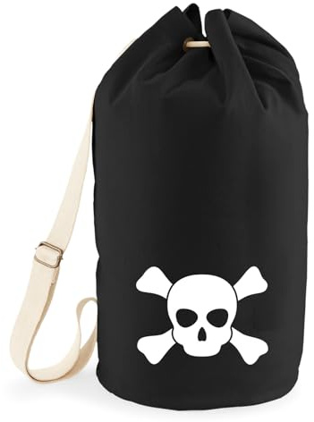 Huuraa Seesack Pirat Totenschädel Geschenk | Tasche 20 Liter Strandtasche Black Baumwolle Rucksack Geschenkidee Schwarze Sporttasche Duffle Bag mit Kordelzug Verschluss